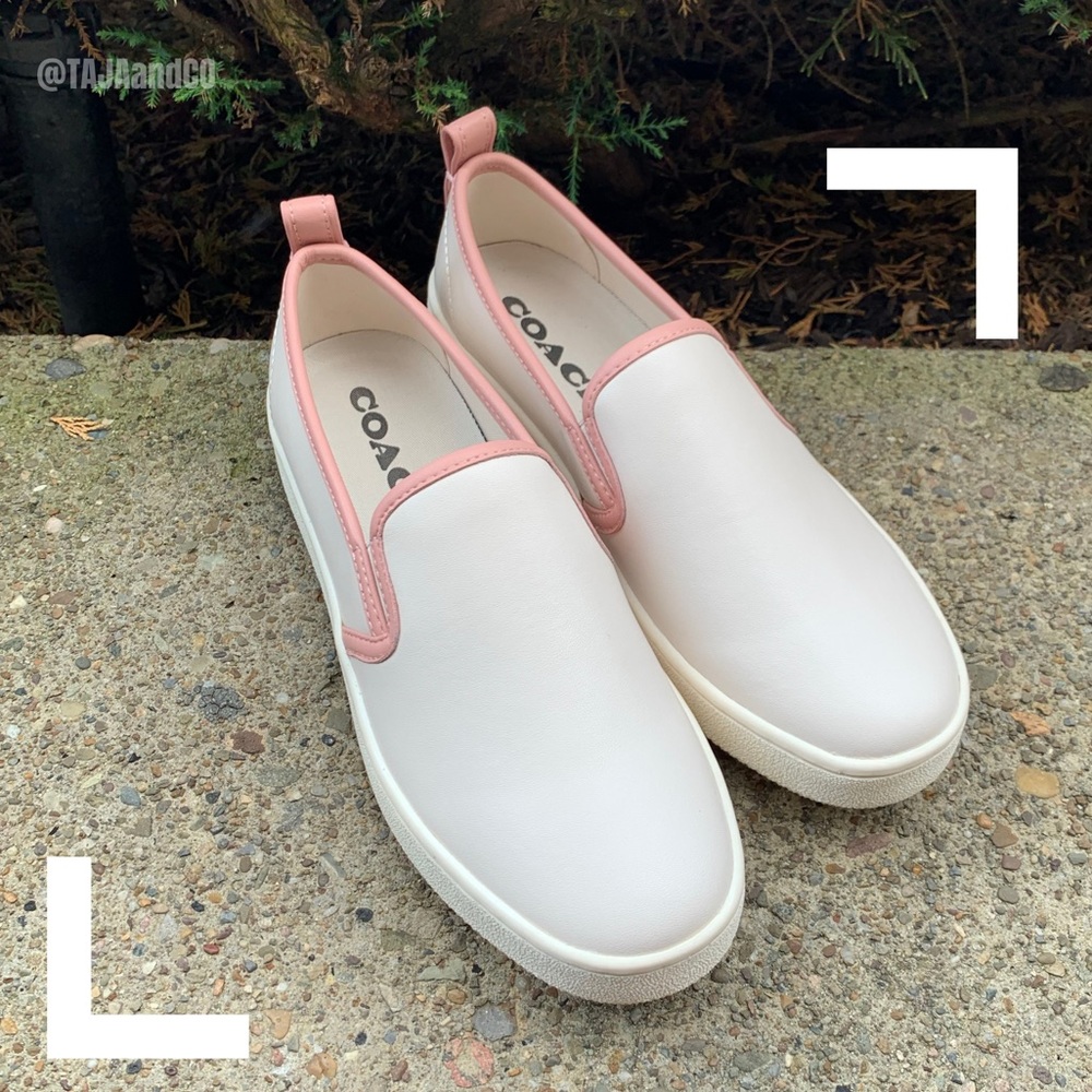 COACH: Peony Pink & Cream Trimmed Slip-On Sneakers